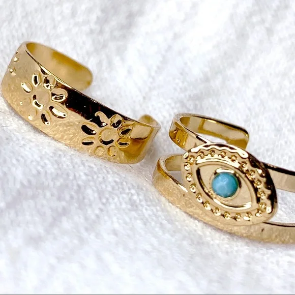 ❣️$25/3❣️ Turquoise Eye Gold Plated 2 Rings Set - Picture 3 of 11